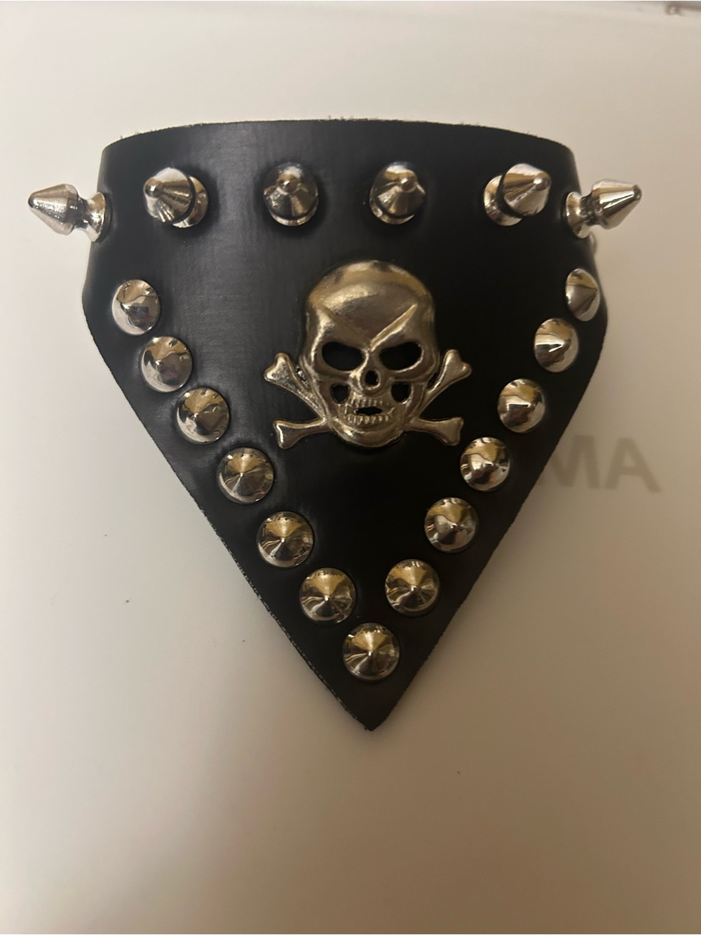 Black Leather Skull Studded Biker cuff bracelet